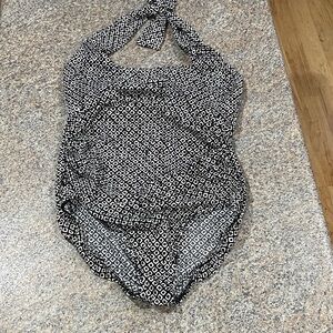 Lands End Black and White Geometric Halter Swimsuit size 18